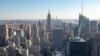 New York City skyline and urban skyscrapers at sunse