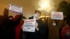 "We're changing a fake democracy for a workers' [democracy!" proclaims one sign held at a September 20, 2020 protest by the Russian Communist Party in downtown Moscow against online voting results that declared the Kremlin-backed United Russia party the city's winning party. 