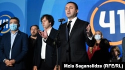 Prime Minister Irakli Gharibashvili addresses Georgian Dream voters after the polls in Georgia's local elections closed on October 2.