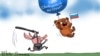 In this 2019 cartoon by artist Sergei Elkin for RFE/RL's Russian Service, a caricature of a Russian police officer chases an iconic Russian bear supporting "a free Internet." 